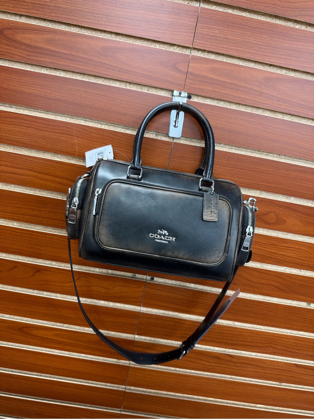 NWT Coach Rowan Satchel Bag With Pockets In Loved Leather Black Brown CES83